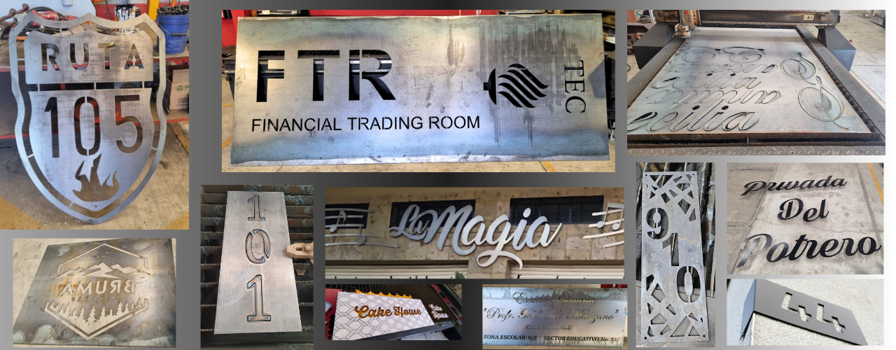 Personalización de letreros en corte de agua, corte de laser y corte de plasma en letrero personalizado